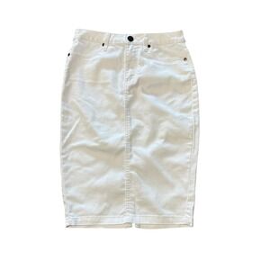 Lexi Jeans Womens White Denim Pencil Skirt Size 2 Midi Stretch Five Pocket Slit